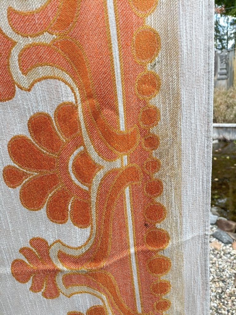 Vintage linnen ? tafelkleed in oranje wit 1.30x1.60 mt (TK48, Gebruikt, 130 cm, Linnen, 160 cm