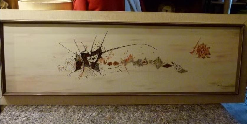 vintage schilderij MENZ 1974 space age, Verzamelen, Ophalen, Huis en Inrichting