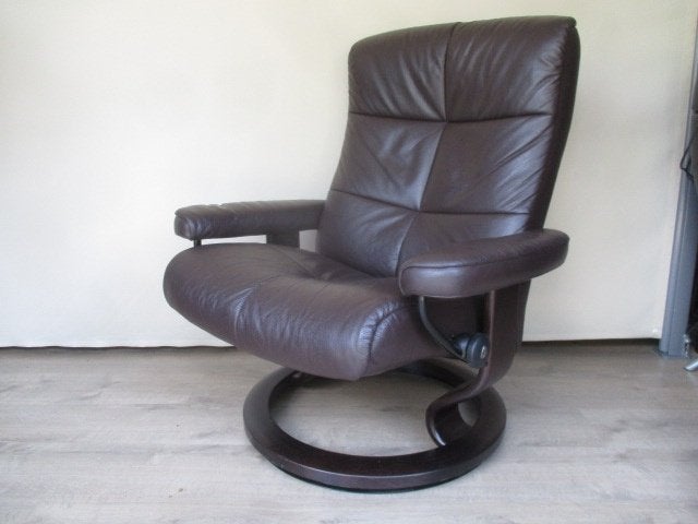 KEURIGE Stressless David comfort relaxfauteuil bruin leder L, Hout, 75 tot 100 cm, Ophalen of Verzenden, Zo goed als nieuw