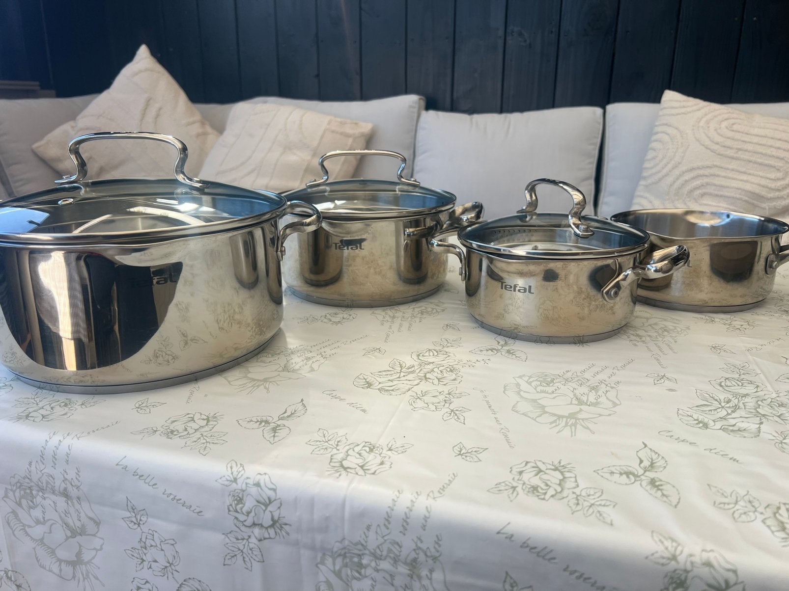 Tekoop 4 stk tefal pannen, Huis en Inrichting, Ophalen of Verzenden, Zo goed als nieuw, Rvs, Pannenset