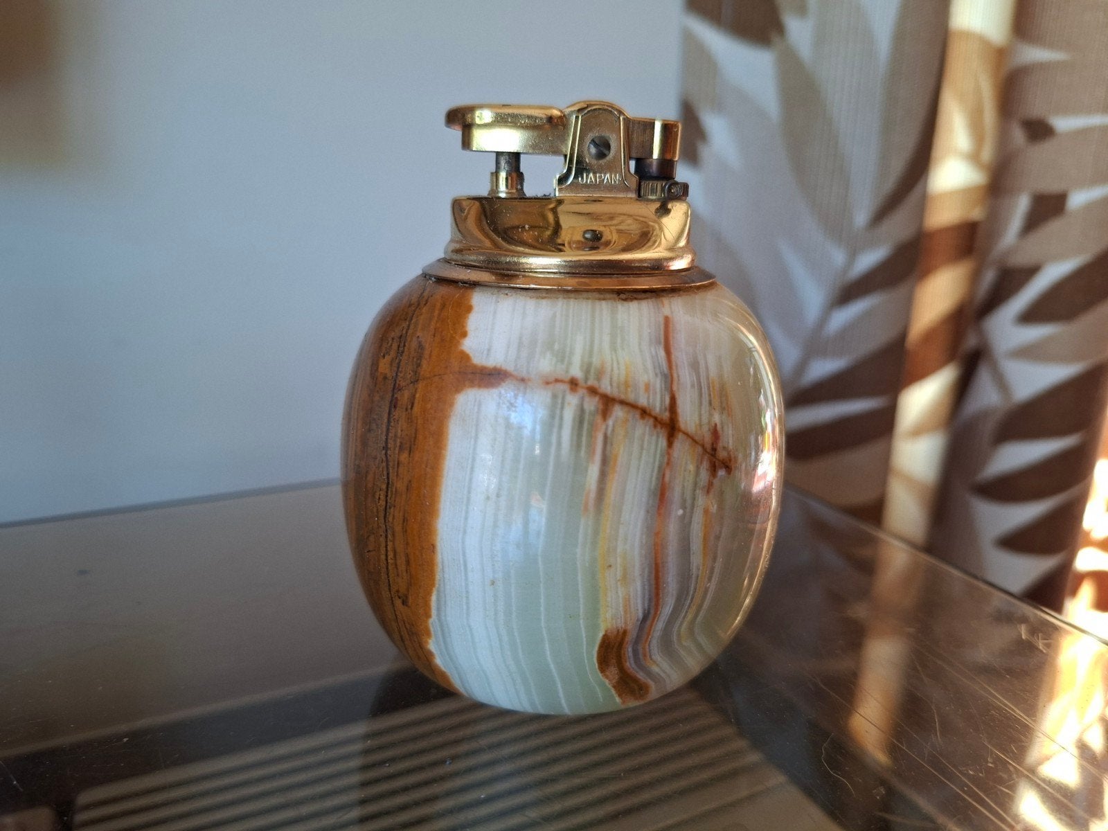Mooie vintage tafel aansteker Japanse onyx, Ophalen of Verzenden, Zo goed als nieuw, Nvt, Aansteker