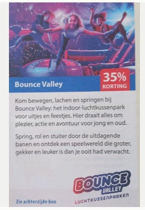 Bounce Valley 35% kortingscode, Drie personen of meer, Kortingskaart