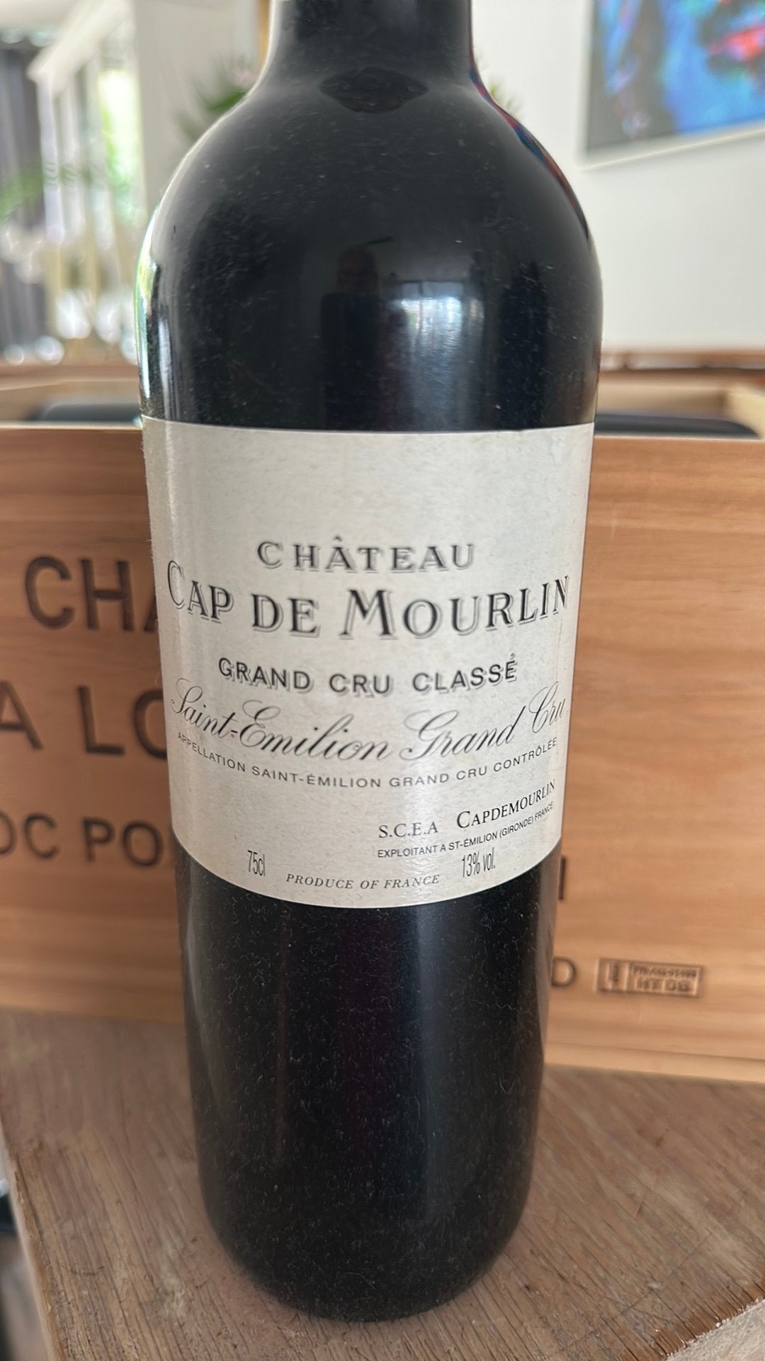 Fles wijn Cap de Mourlin Saint Emilion grand cru 2004, Verzamelen, Ophalen, Zo goed als nieuw, Frankrijk, Rode wijn