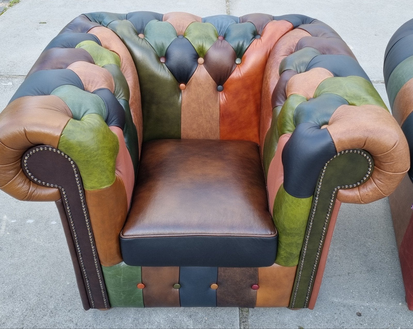 2x Chesterfield club fauteuil Patchwork + BEZORGING GRATIS, ., Nieuw, Ophalen of Verzenden, .
