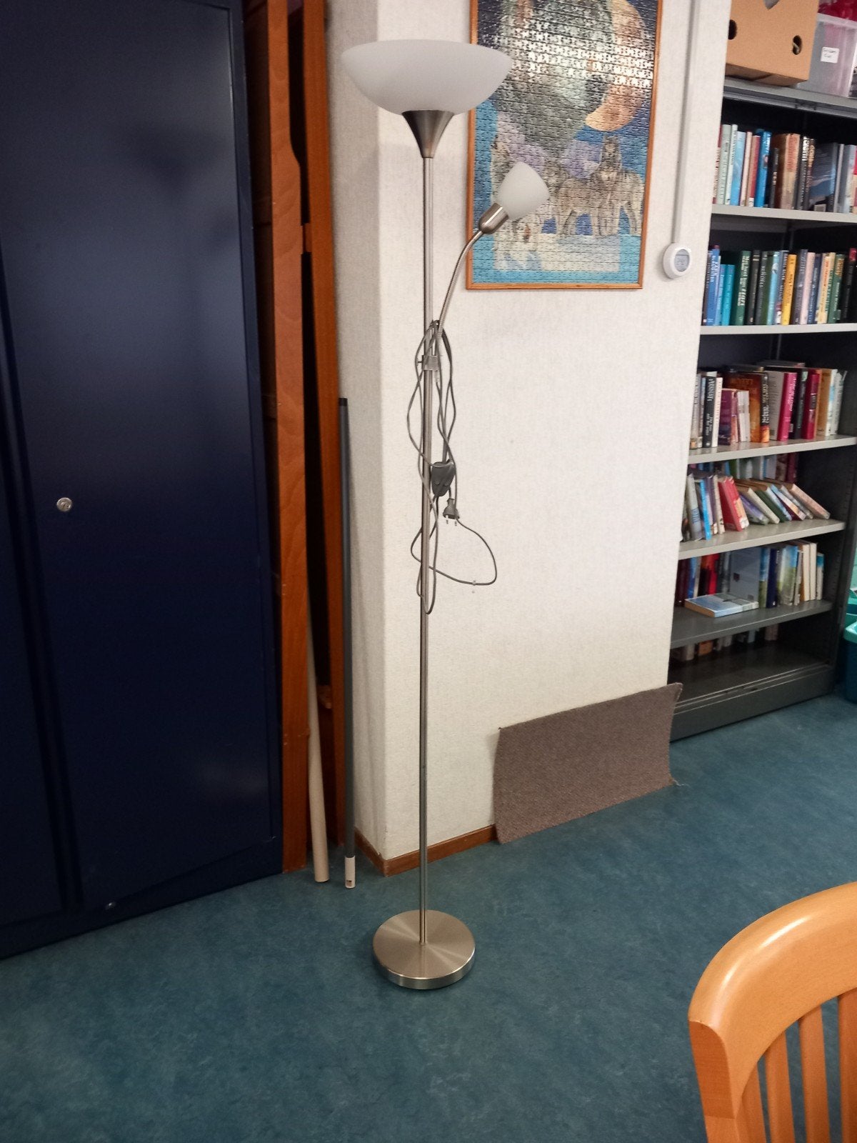 Moderne staande schemerlamp met 2 lichtpunten, Ophalen, Gebruikt, Overige fittingen, Glas