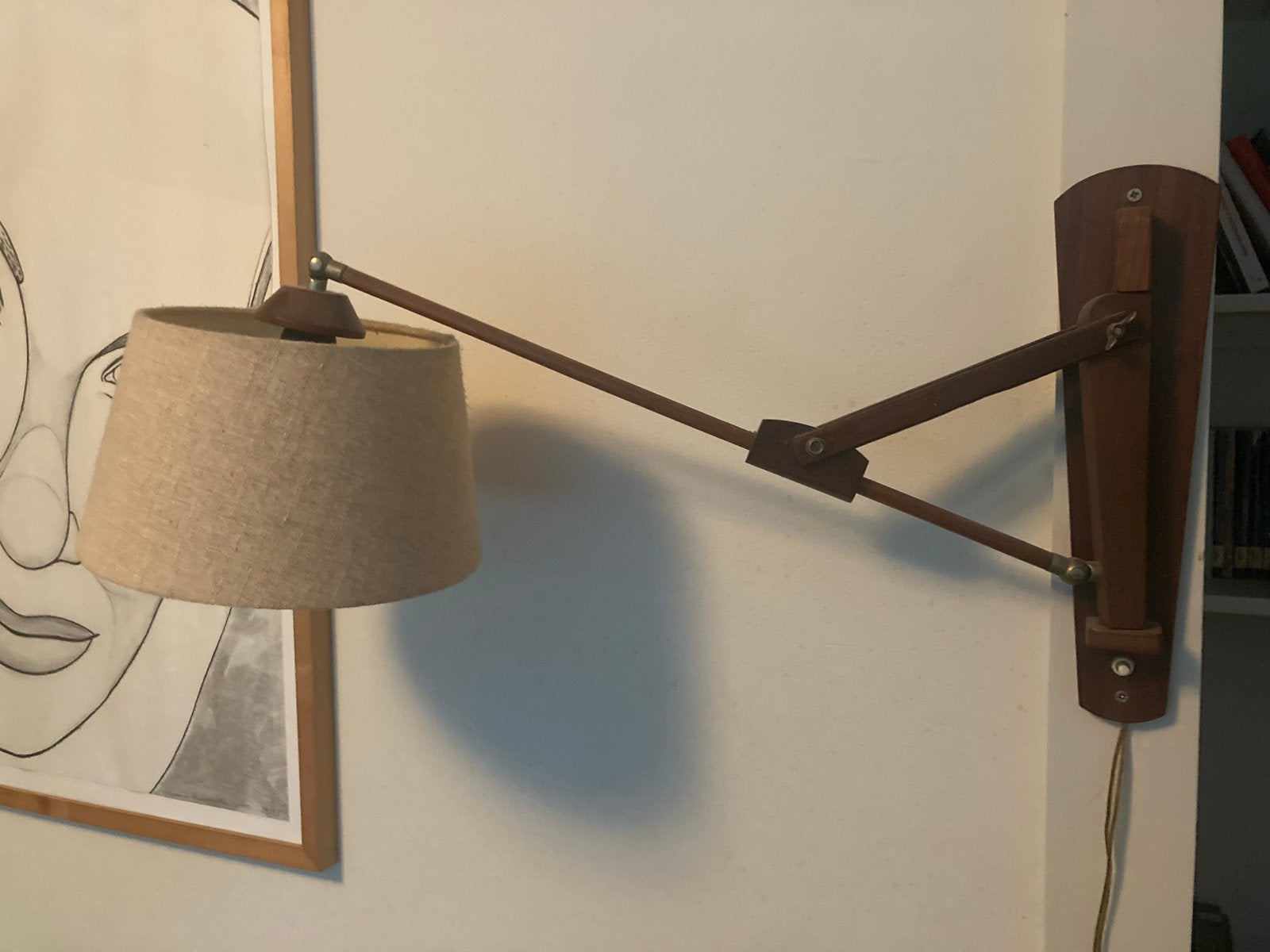 Vintage Scandinavische wandlamp, mid-century jaren '70, Met snoer/stekker, Gebruikt, Bruin, Overige merken