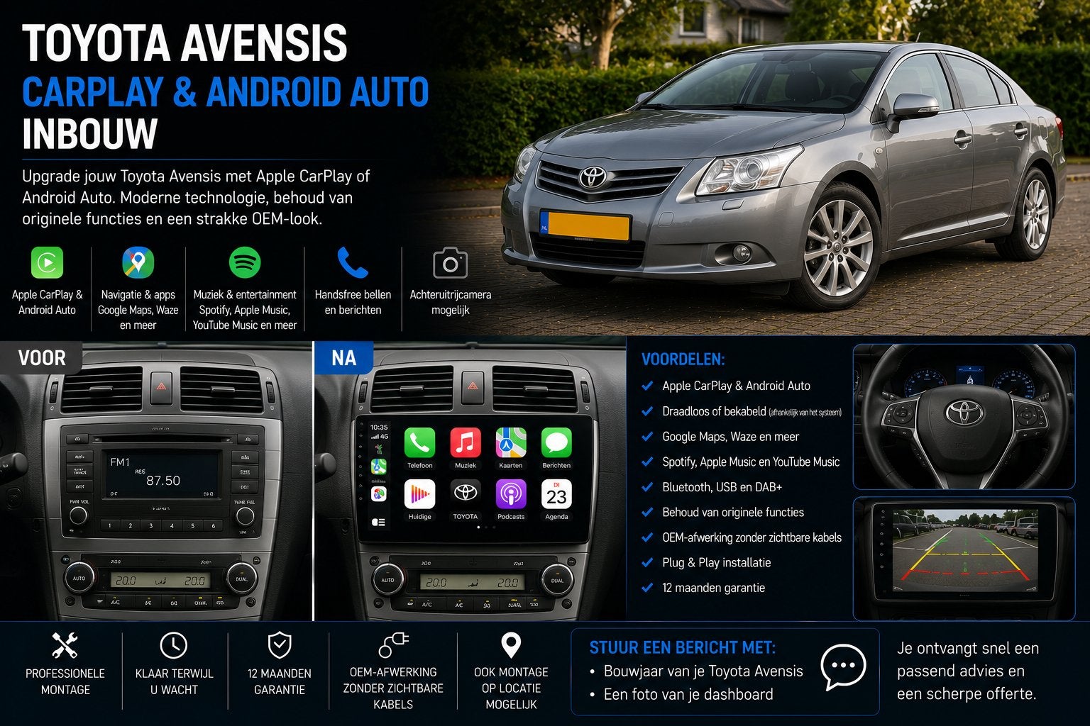 Toyota Avensis CarPlay & Android Auto Inbouw, Ophalen, Nieuw
