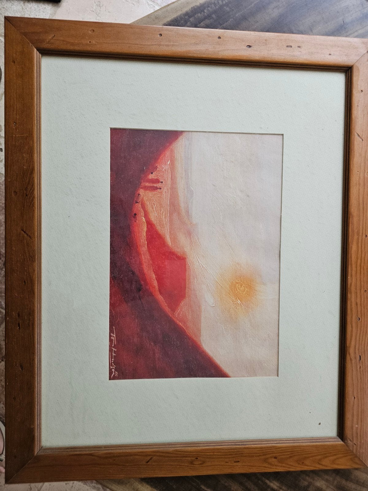 Abstract schilderij in lijst - Warme kleuren, Ophalen of Verzenden