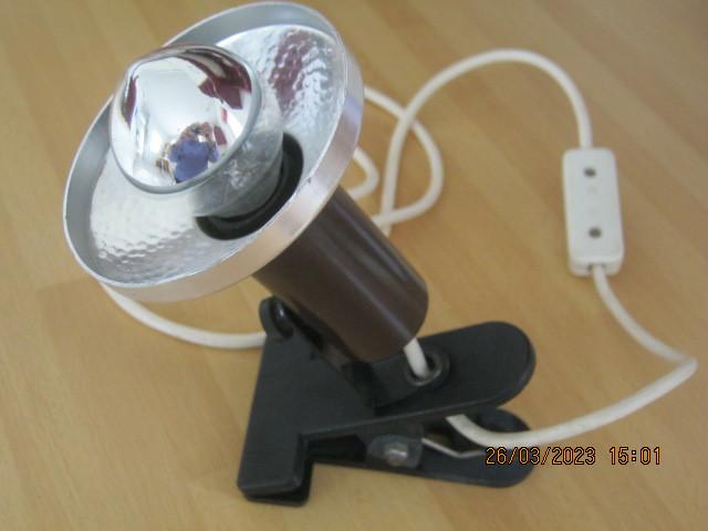 Klemspot aluminium/bruin/kopspiegellamp, Huis en Inrichting, Lampen | Spots, Vloerspot of Grondspot, Ophalen of Verzenden, Zo goed als nieuw