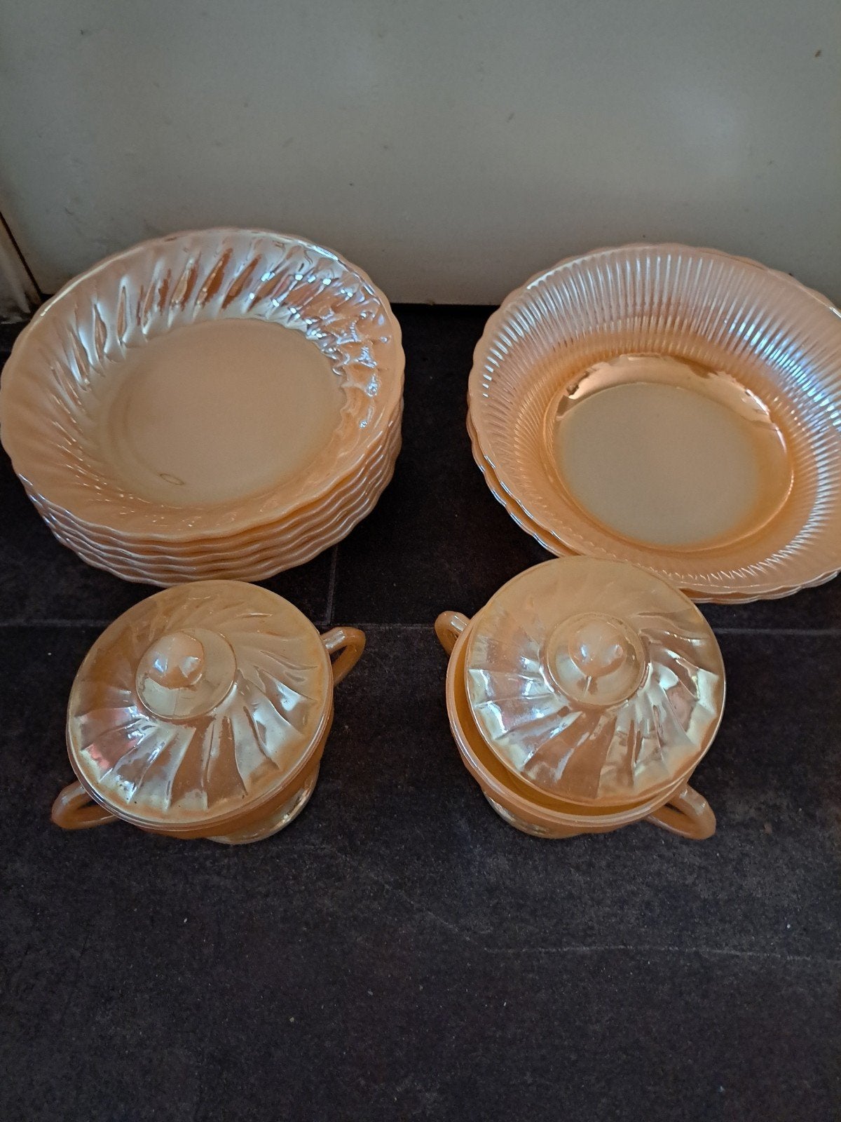 Vintage Perzisch Oranje Glas Servies Set, Antiek en Kunst, Antiek | Servies compleet, Ophalen
