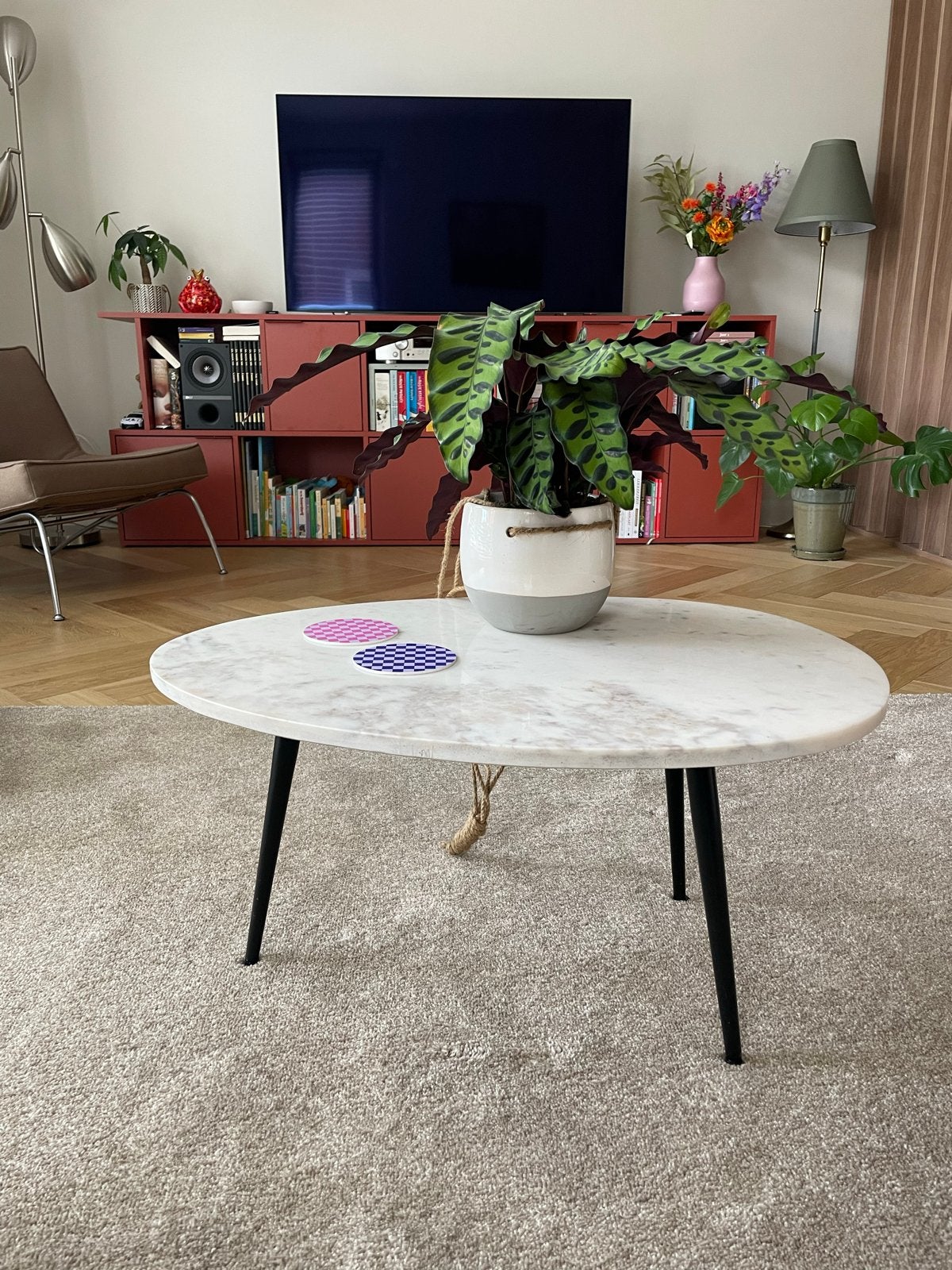 Salontafel ‘Enzo’ Goossens - Marmeren blad, Huis en Inrichting, Ophalen, Overige materialen, 100 tot 150 cm, 50 tot 100 cm