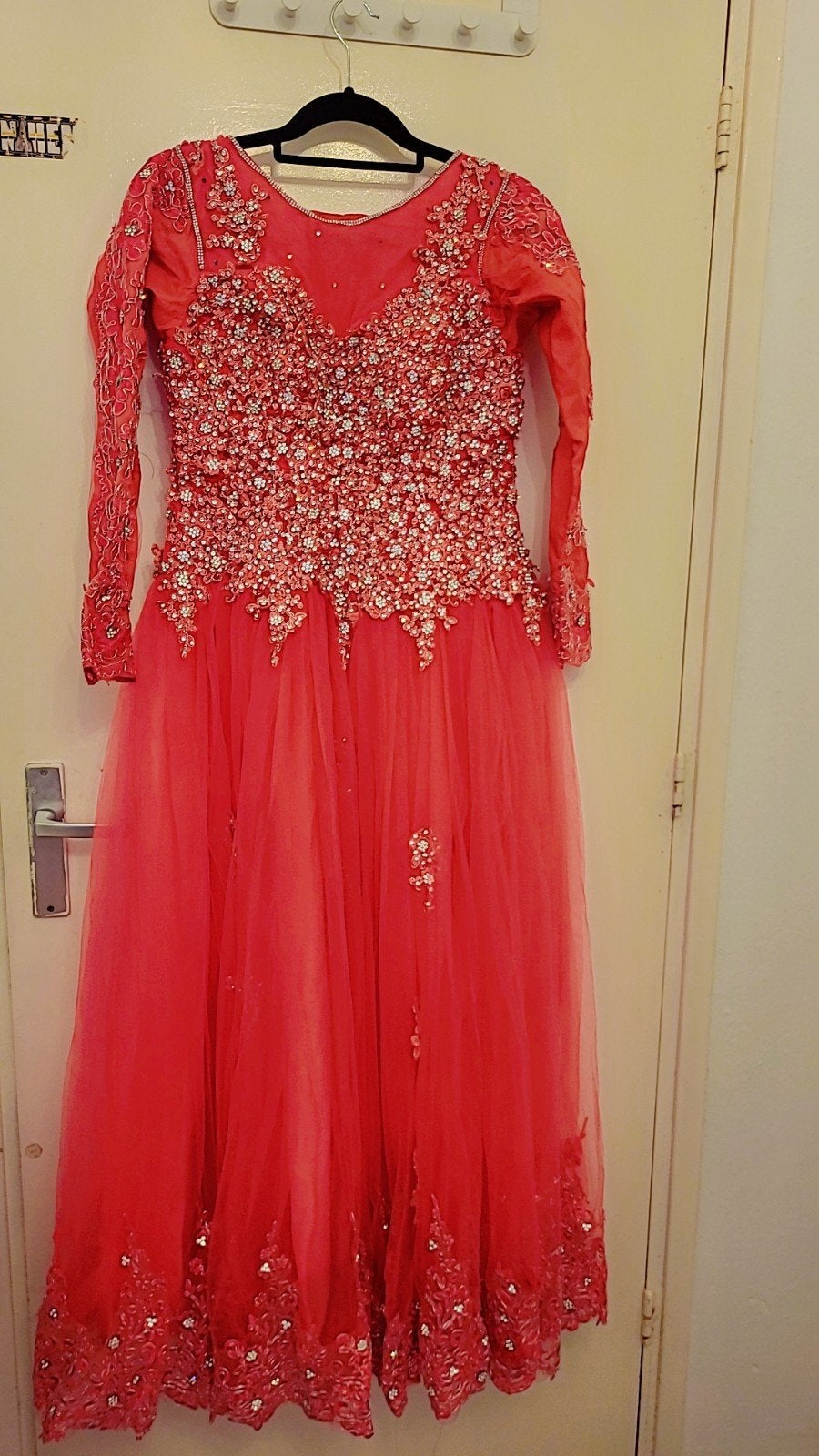 Prachtige Koraalkleurige Galajurk met Strass en Kant, Kleding | Dames, Galajurk, Overige kleuren, Ophalen of Verzenden, Zo goed als nieuw