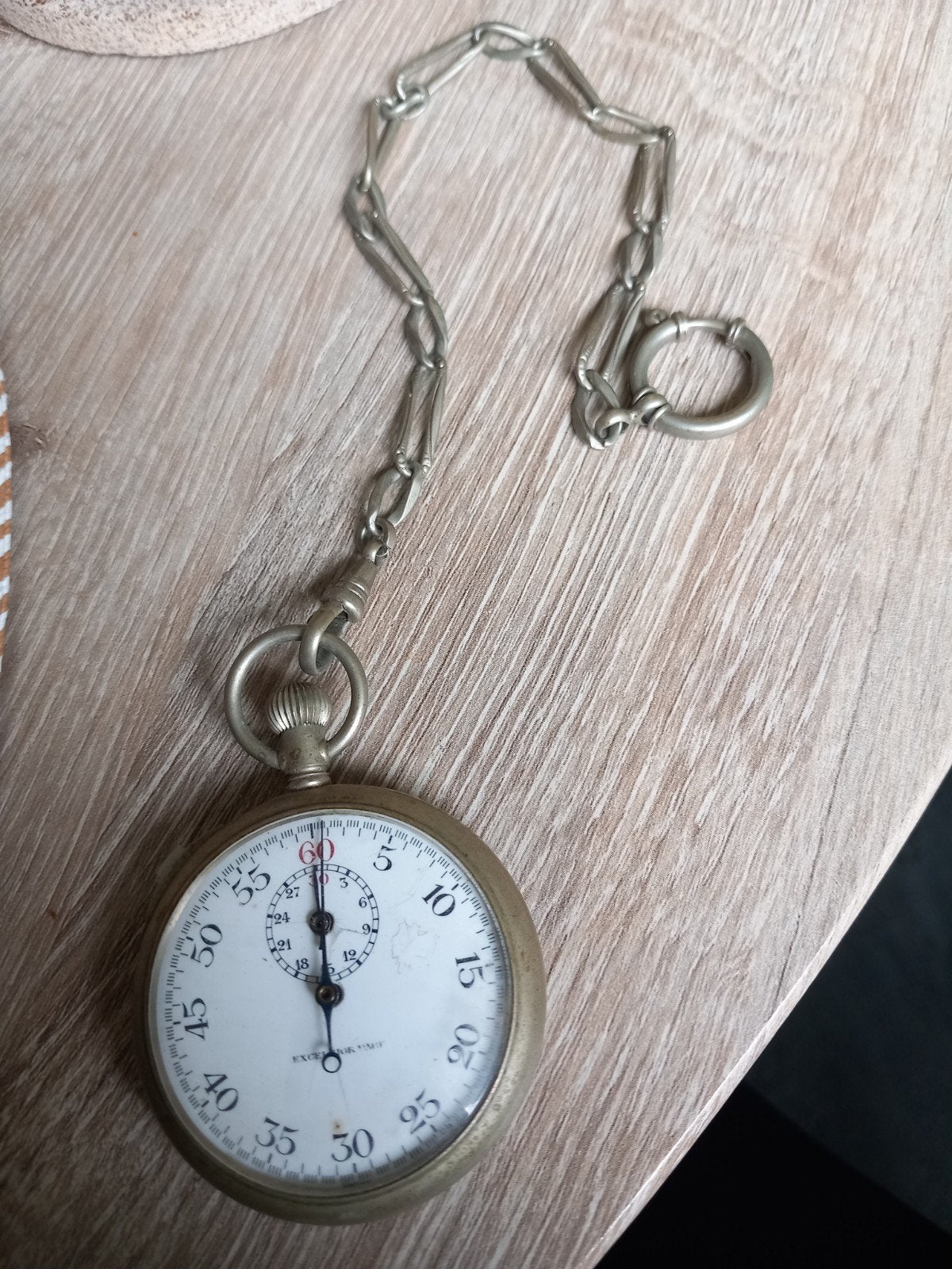 Antieke Excelsior stopwatch  met ketting - goed werkend, Ophalen of Verzenden