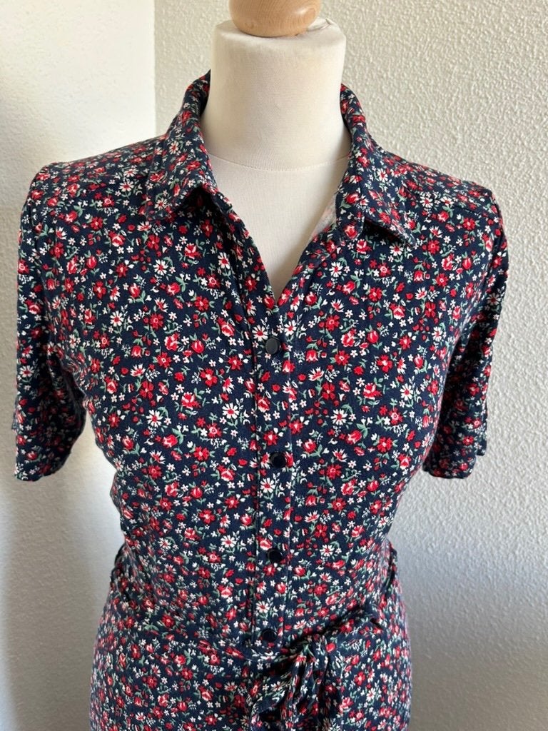 King Louie maat L bloemen doorknoop midi jurk 2783, Kleding | Dames, Maat 42/44 (L), Ophalen of Verzenden, Zo goed als nieuw, King Louie