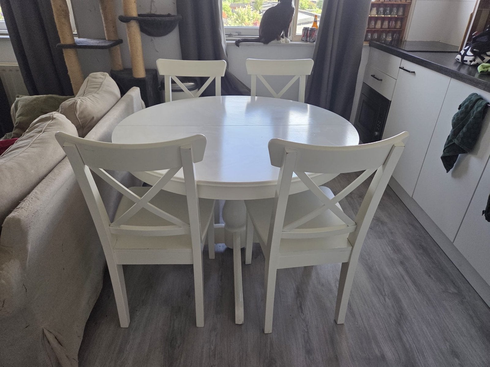 IKEA Rosentorp eettafel met 4 stoelen, Huis en Inrichting, Tafels | Eettafels, Ophalen, Gebruikt, Rond, Vijf personen of meer