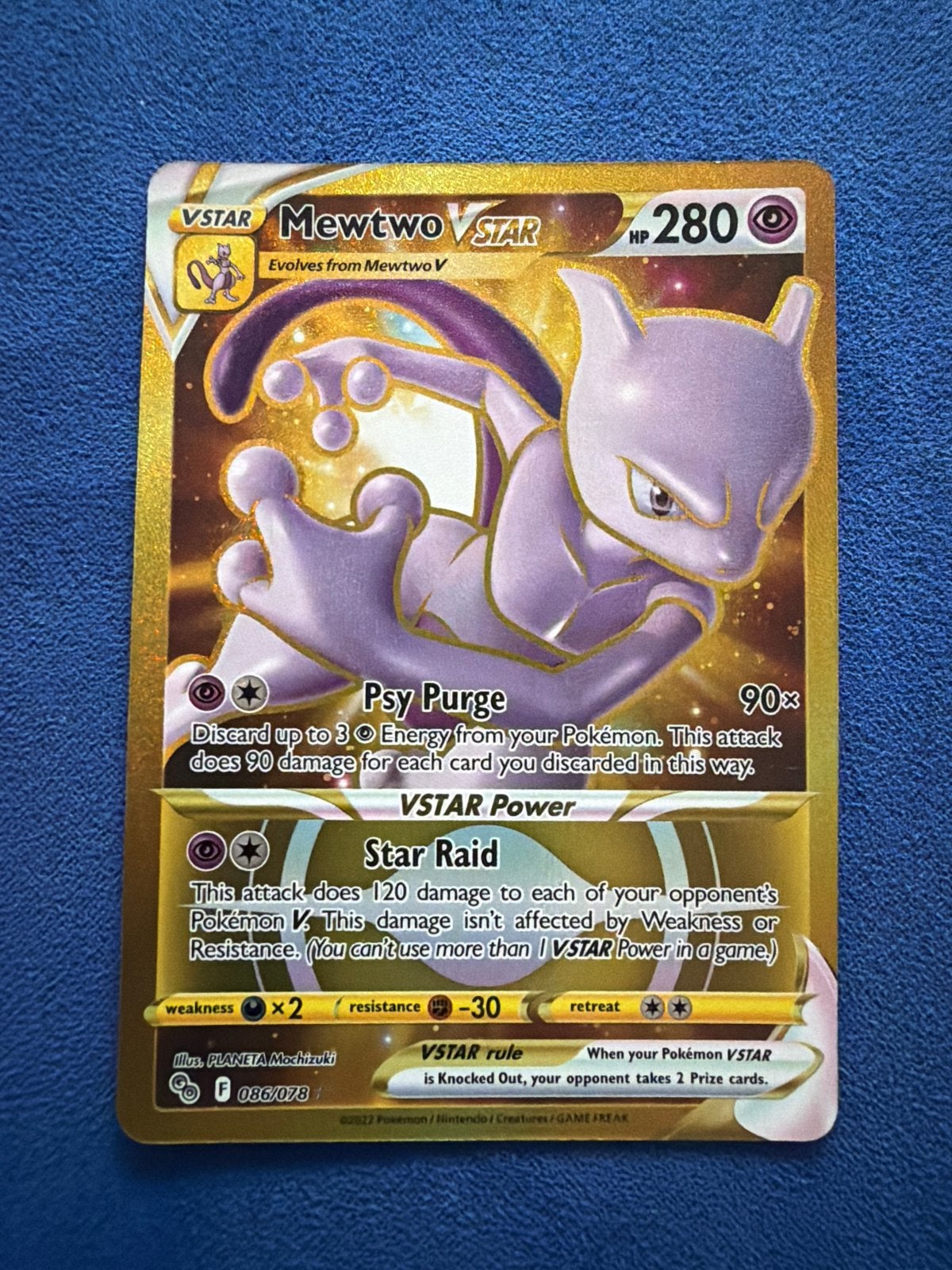 Mewtwo VSTAR Gold Secret Rare Pokémon Kaart 086/078, Ophalen of Verzenden, Zo goed als nieuw, Losse kaart, Foil