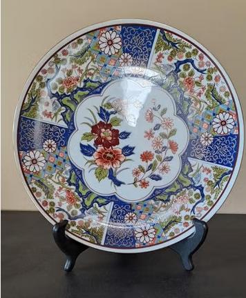 Decoratief bord met bloemenpatroon met statief., Ophalen of Verzenden