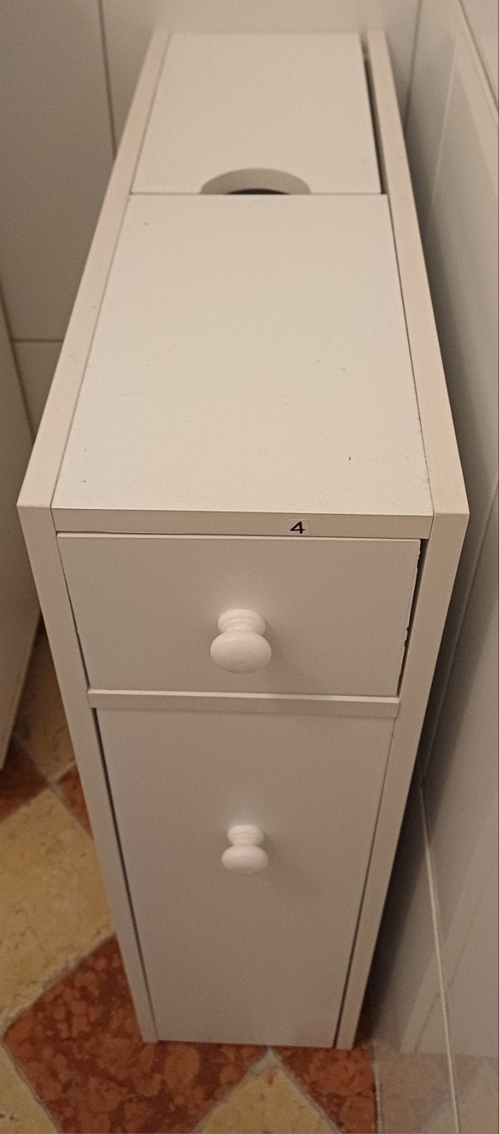 Smalle witte badkamerkast met 2 lades en opbergvak, Ophalen, (Half)hoge kast, Nieuw, 50 tot 100 cm