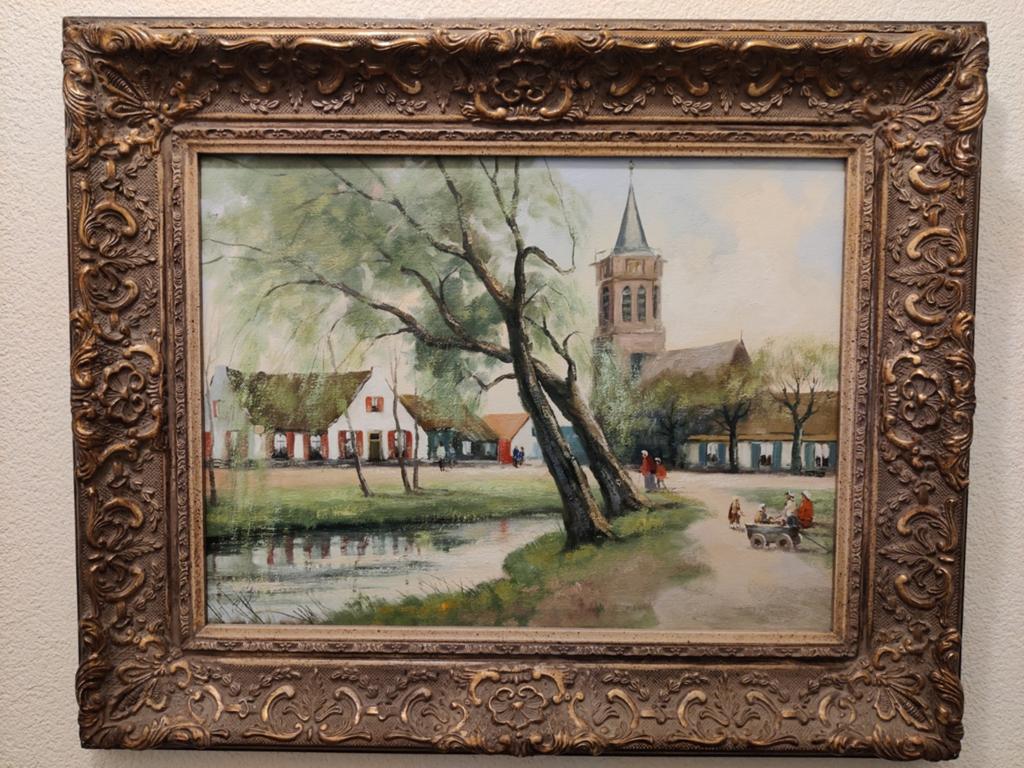 Olieverf op doek A.J. Wildeboer - Dorp Laren, De Brink, Ophalen