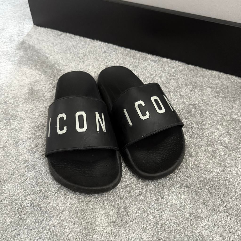 Dsquared2 Icon slippers heren - Zwart - Maat 41, Ophalen of Verzenden, Zo goed als nieuw, Zwart, Slippers
