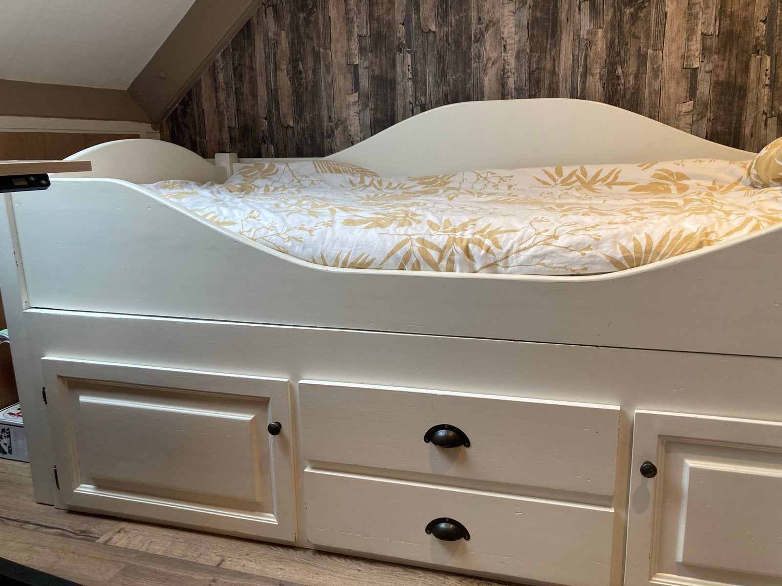 Stevig wit kajuitbed met opbergruimte en lades, Ophalen, Gebruikt, 90 cm, Eenpersoons