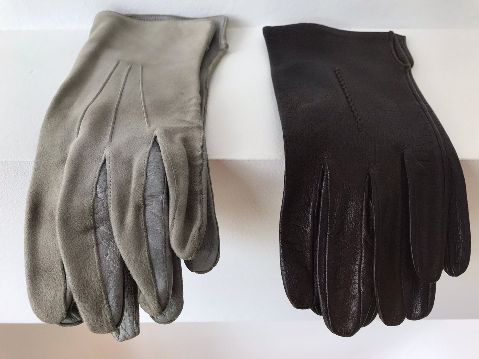 Leren handschoenen beige en bruin, Ophalen of Verzenden, Gedragen, Maat 36 (S), Handschoenen