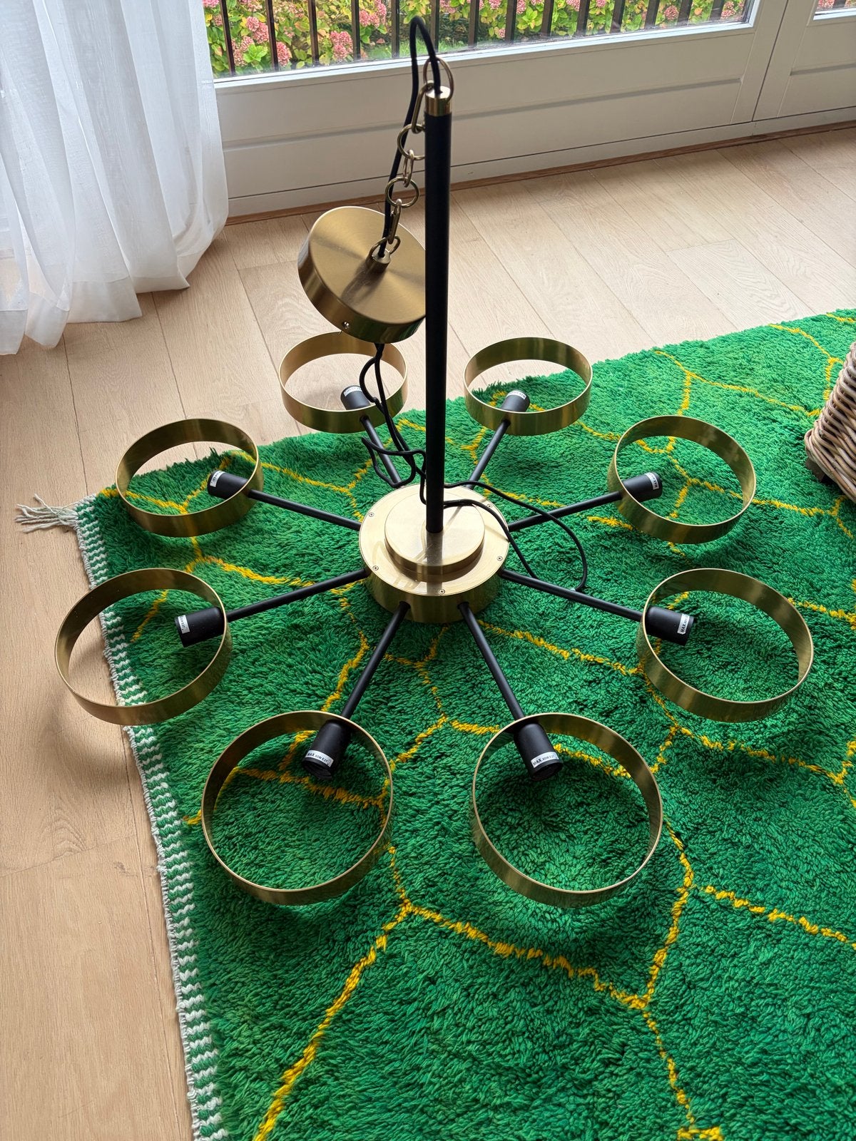 Moderne hanglamp met 8 armen - Zwart en goud, Zwart, Zo goed als nieuw, Overige vormen, Ophalen