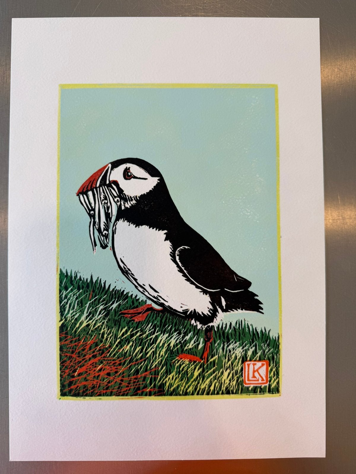 Linosnede Papegaaiduiker, Antiek en Kunst, Kunst | Litho's en Zeefdrukken, Linosnede, Ophalen of Verzenden, Origineel, Dieren en Natuur