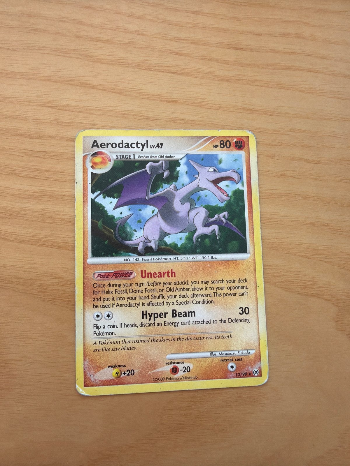 Aerodactyl LV.47 Pokémon kaart - played, Ophalen of Verzenden, Gebruikt, Losse kaart