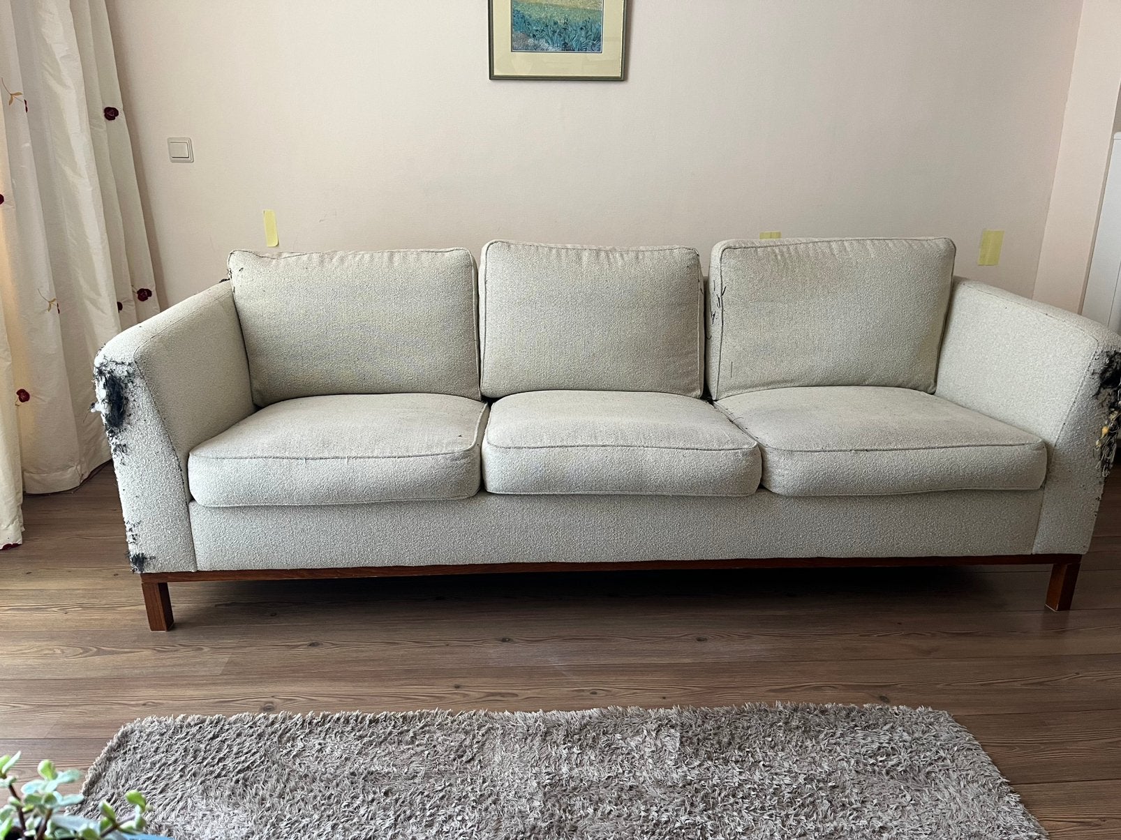 Gratis Comfortabele 3 zits met lichte stofschade, Ophalen, Gebruikt, Driepersoons, 75 tot 100 cm