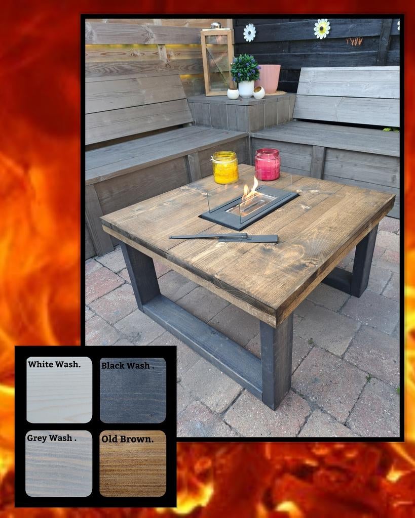 Loungetafel met geïntegreerde Bio Ethanol haard, Ophalen of Verzenden, Nieuw, Rechthoekig, Hout