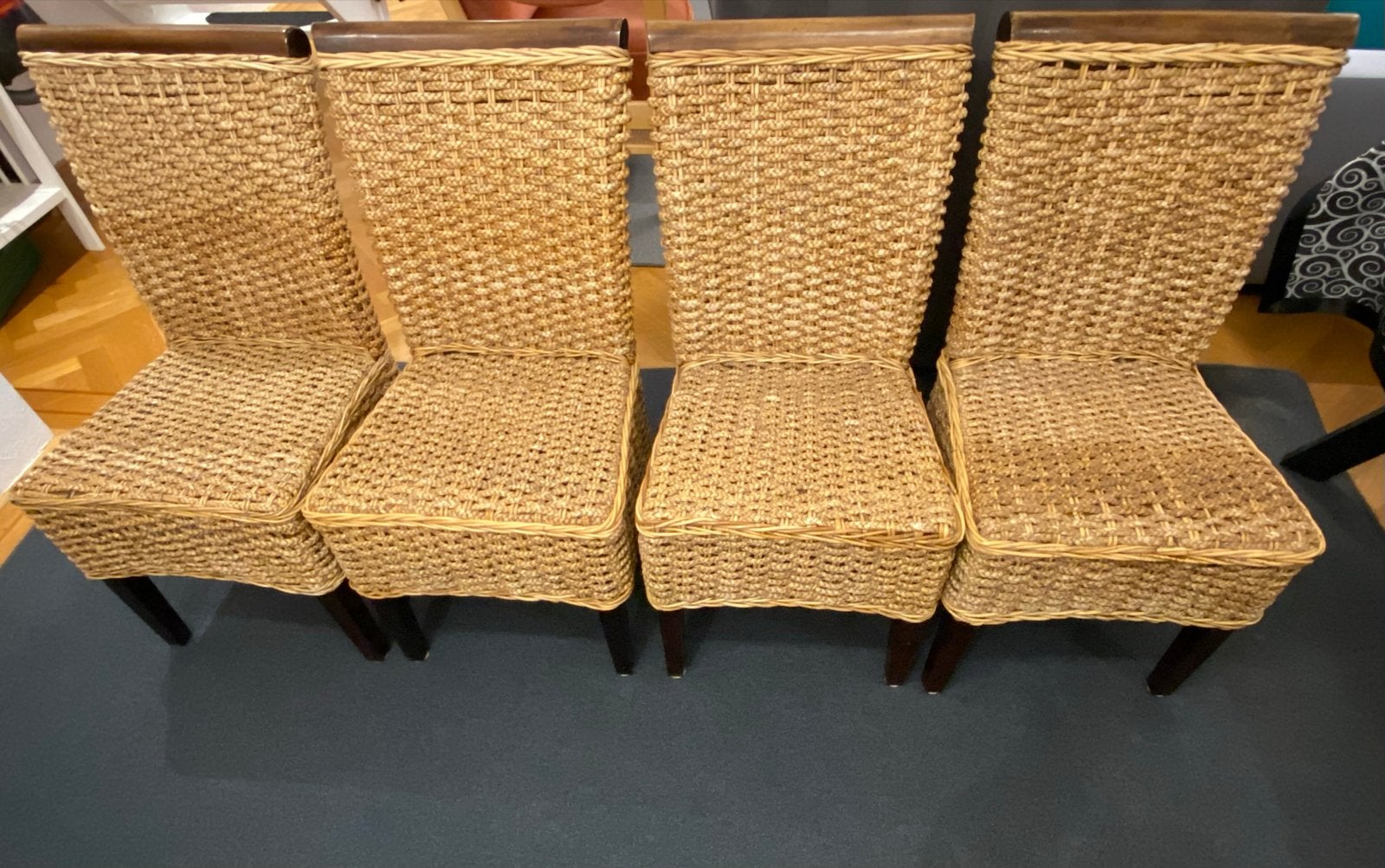 Set van 4 rieten eetkamerstoelen..MOET SNEL WEG, Gebruikt, Bruin, Ophalen of Verzenden, Vijf, Zes of meer stoelen