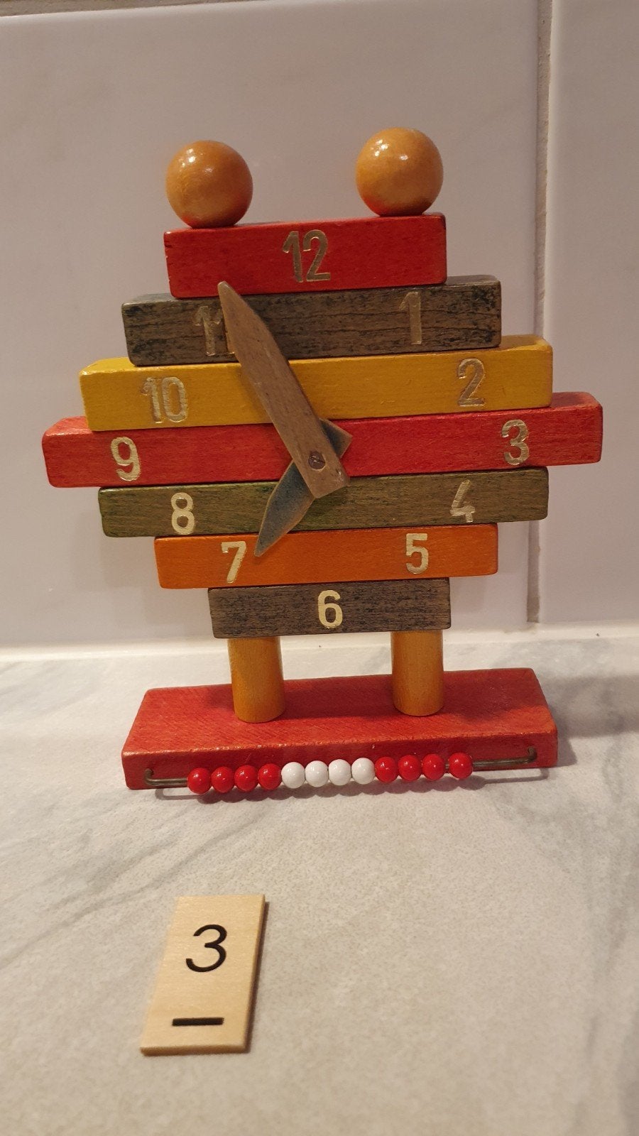 Houten klok stapelblokken, retro, vintage, Ophalen of Verzenden