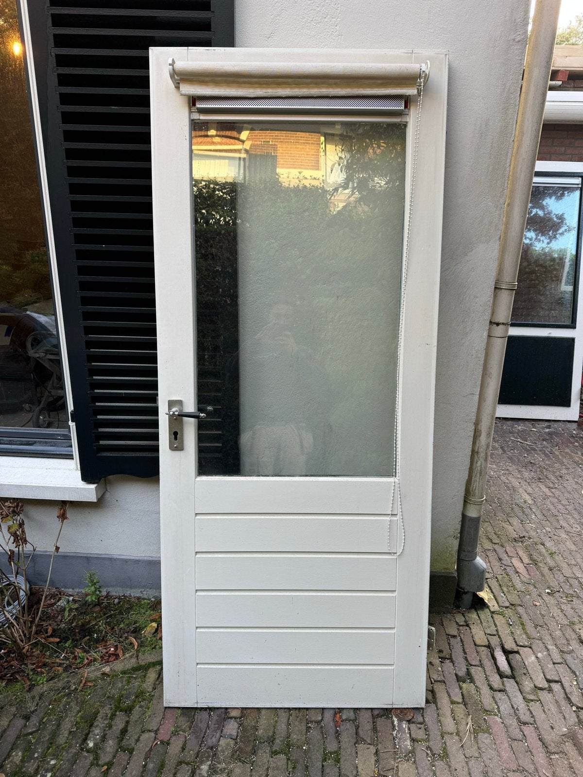 Hardhouten deur met glas, Doe-het-zelf en Verbouw, Ophalen, Gebruikt, 80 tot 100 cm, Buitendeur