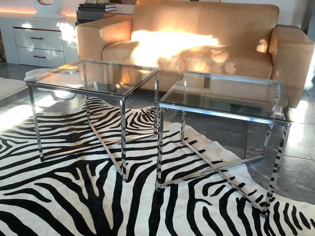 2x Luxe Bijzettafel Salontafel Glasplaat Chroom 50x50x46cm, Minder dan 55 cm, Gebruikt, Vierkant, Glas