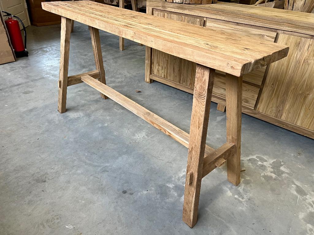 Sidetable 150cm rustiek teakhout, wandtafel, landelijk, Teakhout, Nieuw, Ophalen of Verzenden, Landelijk, stoer