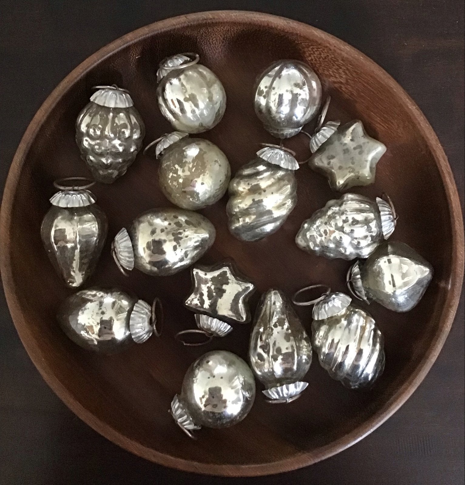Brocante kerstballen van verouderd zilver kwikglas 15 stuks, Diversen, Ophalen of Verzenden, Gebruikt