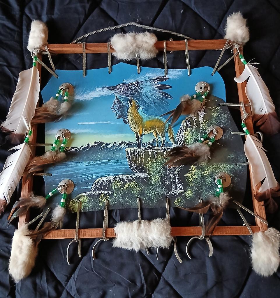 Native American / Indianen / Wolf afbeelding., Ophalen, 50 tot 75 cm, Overige typen, Zo goed als nieuw