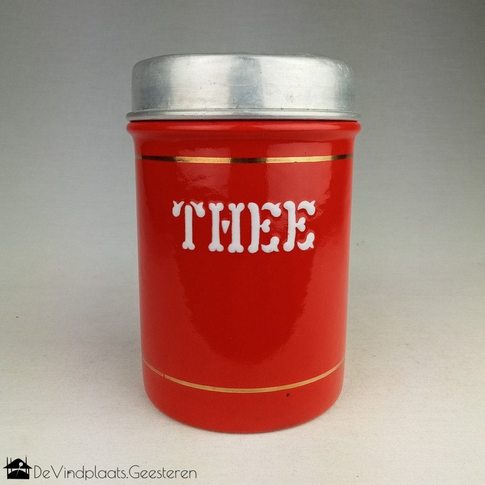Prachtig Emaille THEE bewaarblik, Ophalen of Verzenden