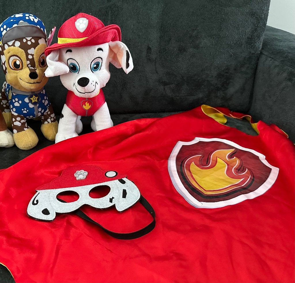Paw Patrol Marshall & Chase knuffels & Marshall cap/ masker, Verzenden, Hond, Zo goed als nieuw, Wasbaar