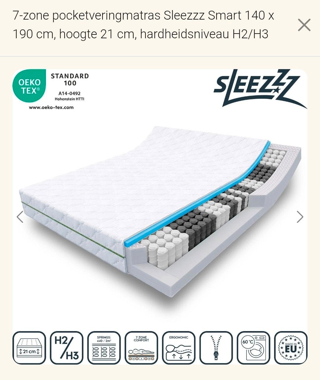 Nieuw Sleezzz Smart T21 pocketveringmatras 140x190 H2/H3, Ophalen of Verzenden
