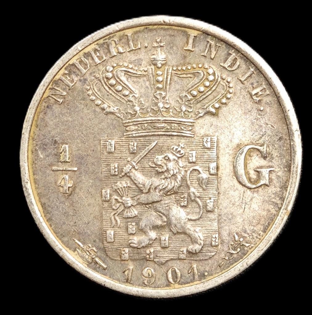 1901 1/4 Gulden Nederlands-Indie, Postzegels en Munten, Munten | Nederland, Verzenden, Zilver, 25 cent, Koningin Wilhelmina
