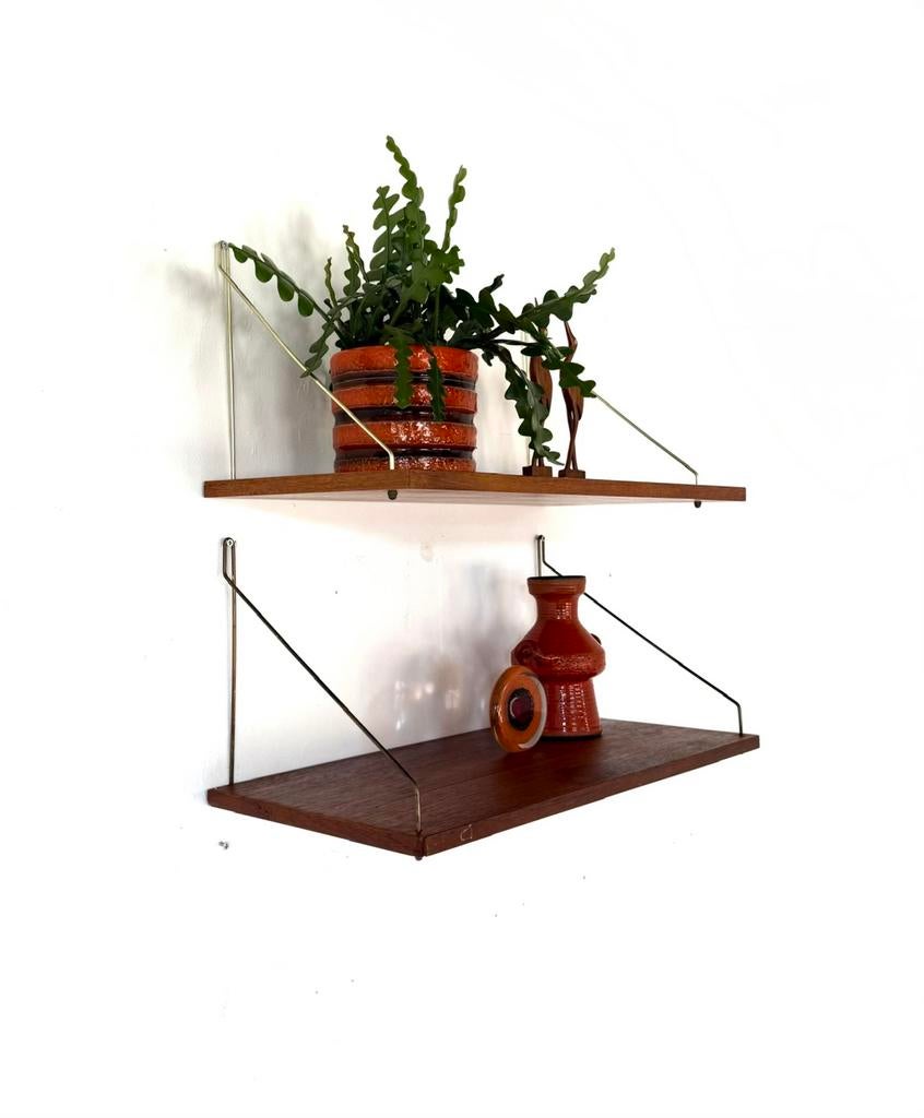 Set van 2 vintage teakhouten wandplanken ‘60, Ophalen of Verzenden, Zo goed als nieuw
