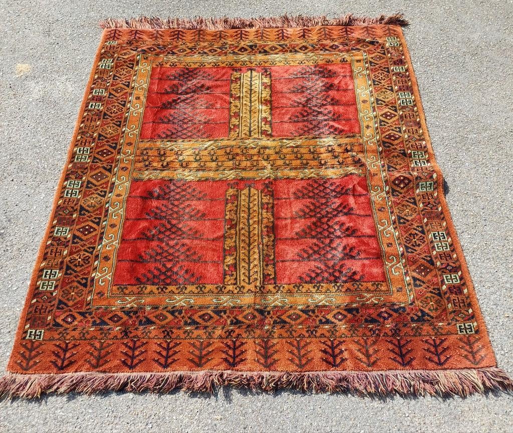 Antiek vloerkleed rood / oranje 193 bij 145, 100 tot 150 cm, 150 tot 200 cm, Rechthoekig, Rood