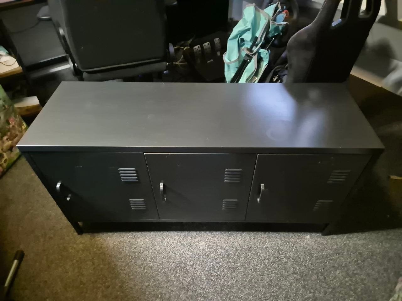 Zwart/grijs metalen tv-meubel industrieel locker, Ophalen, Gebruikt, 100 tot 150 cm, Minder dan 100 cm