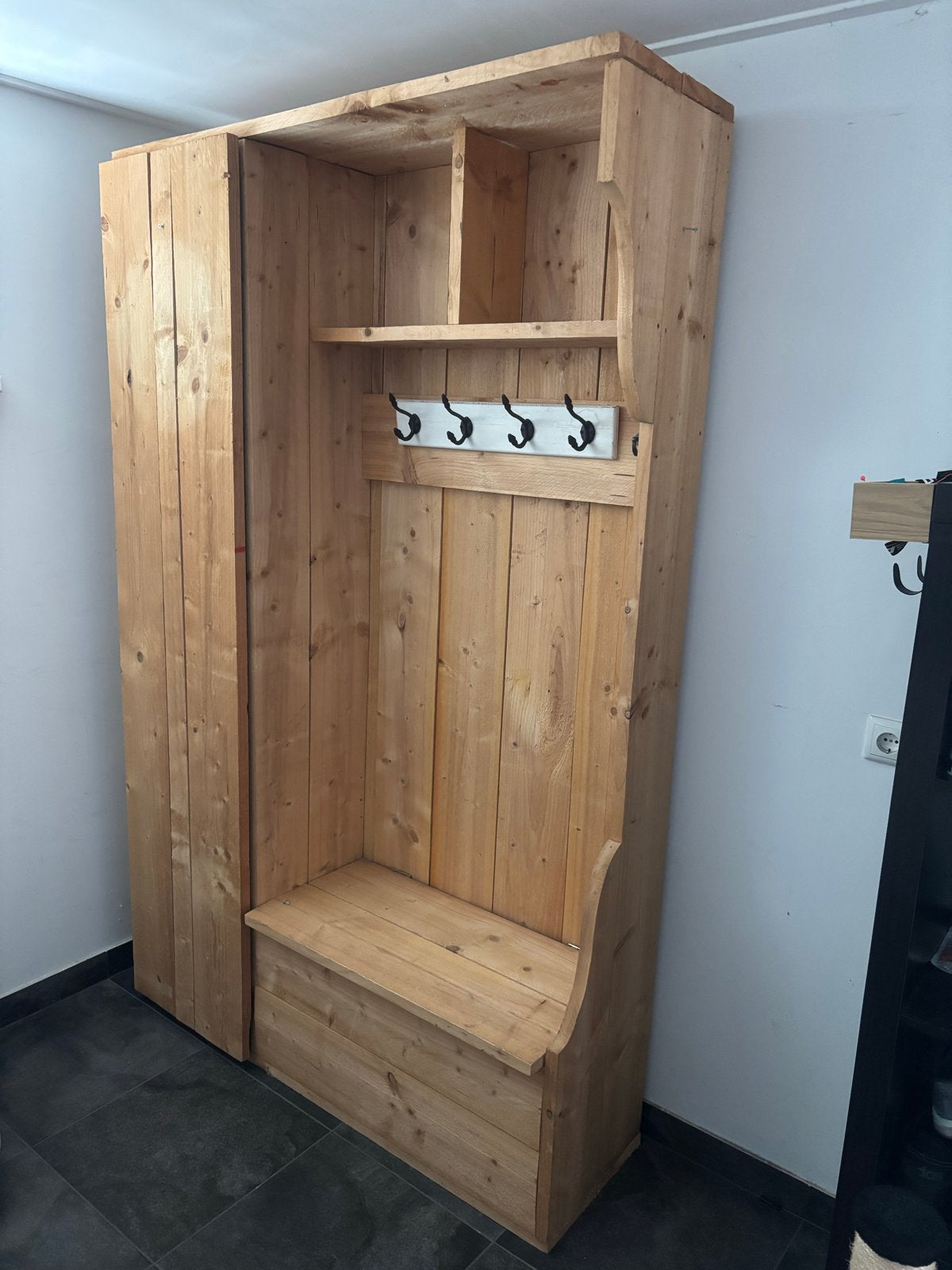 Prachtige houten kapstok met opbergkast en bankje, Ophalen, Gebruikt, 200 cm of meer, Overige typen
