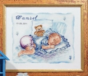 Borduurpakket Geboortetegel baby op kussen 8112, Hobby en Vrije tijd, ., Nieuw, Ophalen of Verzenden, .