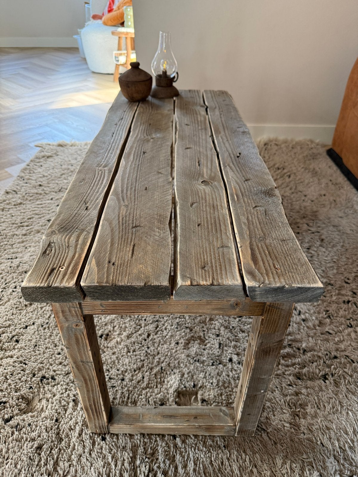 Handgemaakte salontafel/bankje van gerecycled sloophout, Minder dan 50 cm, 100 tot 150 cm, Nieuw, Ophalen of Verzenden