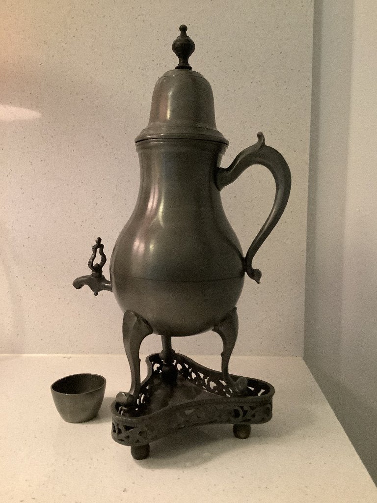 Antieke tinnen kraantjes kan en onderstel, Antiek en Kunst, Ophalen