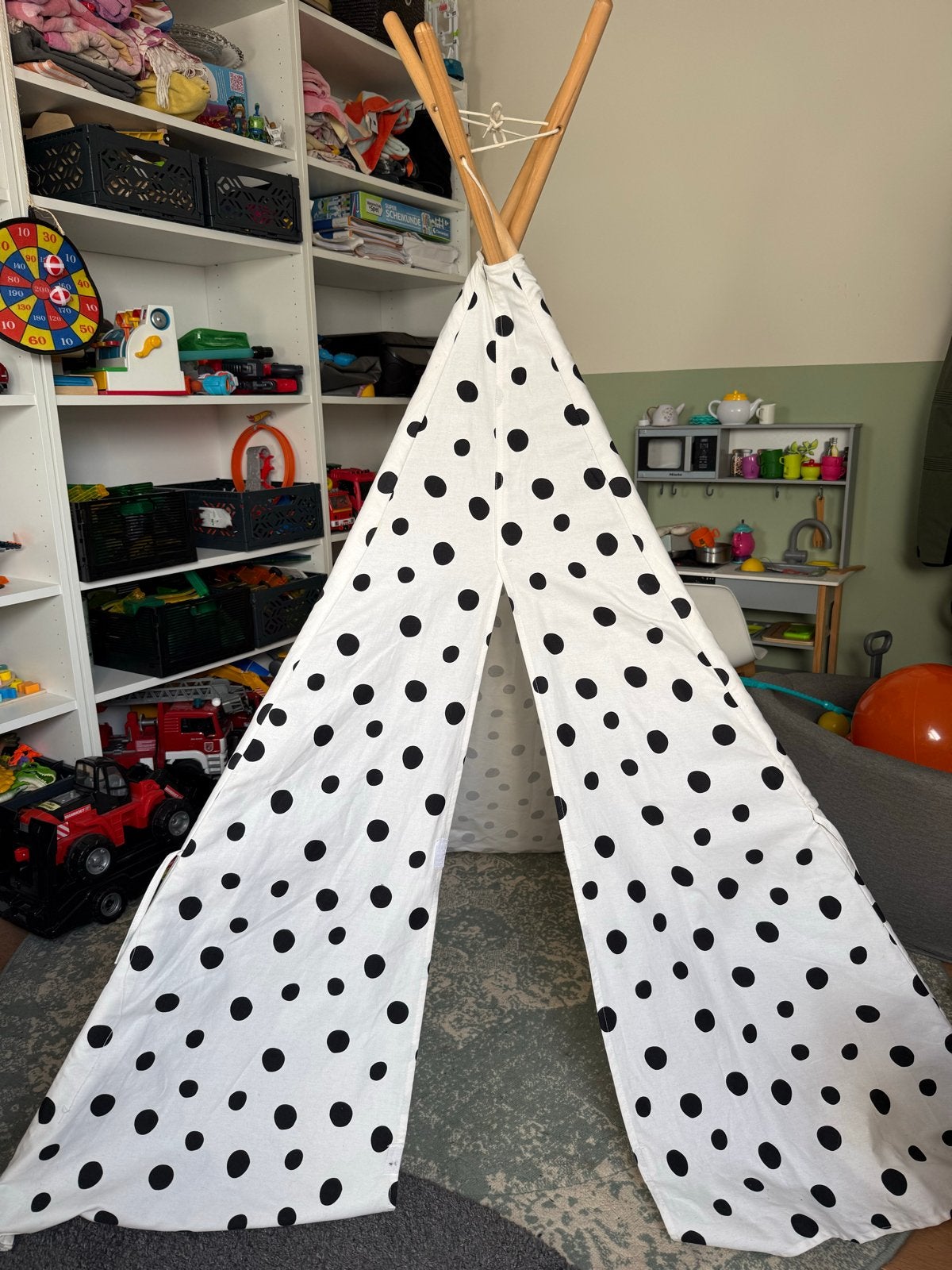 Tipi speeltent wit met zwarte stippen, Ophalen, Zo goed als nieuw